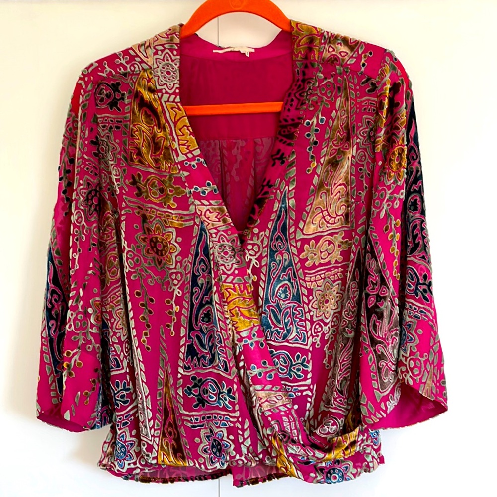 Anthropologie Floreat pink blouse with velvet detail
